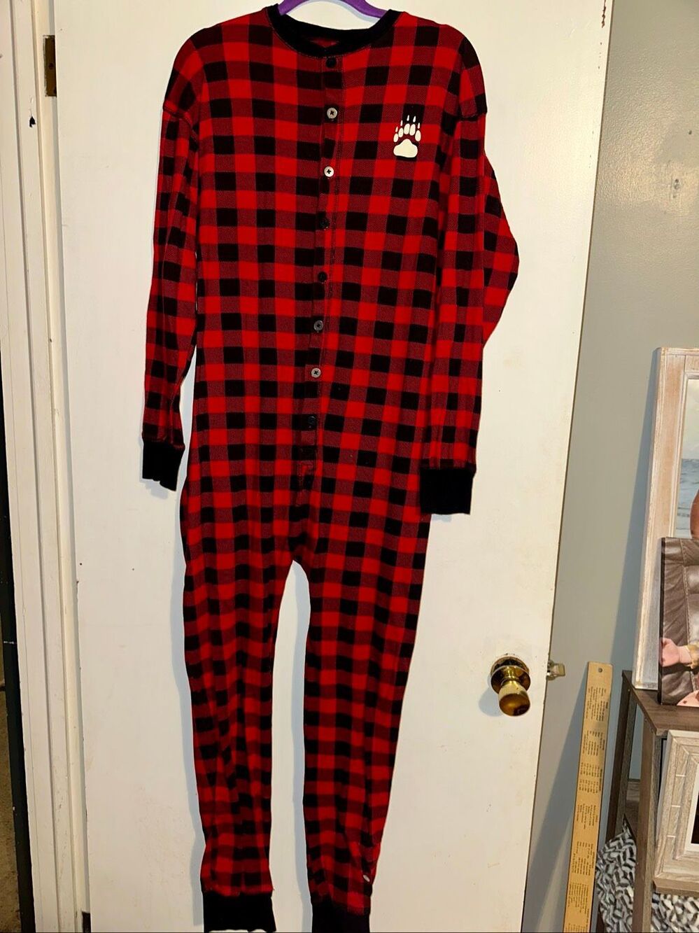 Lazy One FlapJack Tailgate Union Suit XL X-Large Red Buffalo Plaid Long Johns Tr